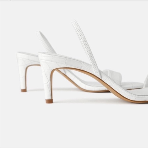 Zara Animal White Leather High Heeled Elastic Slingback Sandal size 38 / 7.5 - Picture 9 of 16